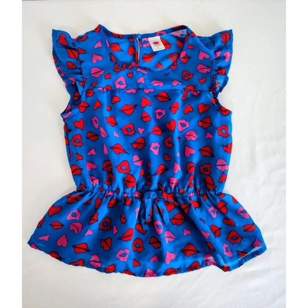 TG Total Girls Shirt Blouse Size M (8) Blue & Red Lightweight Sleeveless
